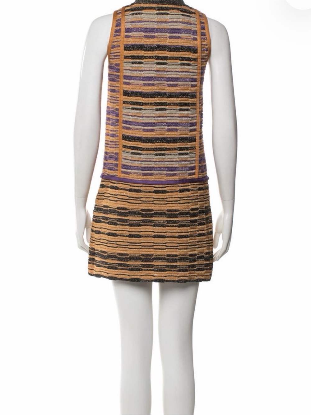 Missoni Multicolor Striped Knit Sleeveless Dress in Tan, Purple and Black